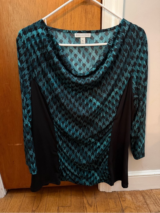 Dana Buchman Tops - Dana Buchman Teal and Black Patterned Top